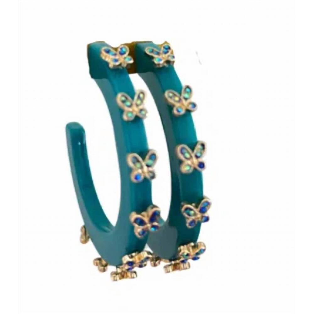 NEW SACHA LONDON women's city girl butterfly small hoop earrings in harbor blue